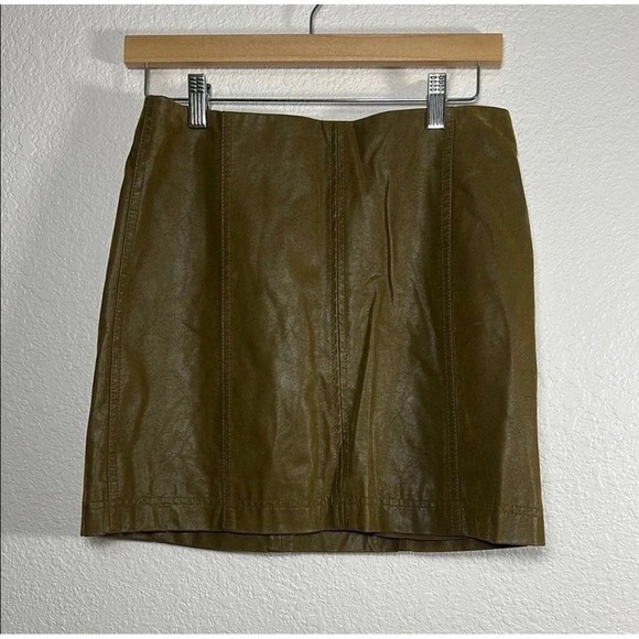 Free People Dresses & Skirts - Free People Modern Femme Vegan Leather Suede Mini Skirt Olive Green Size 6